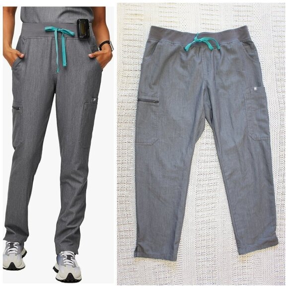 Figs Yola Scrubs Women Pants Grey Size L/P High Waist Waistband Pockets Medical - Picture 1 of 11